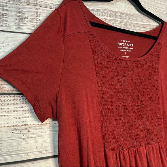 Torrid 2X Super Soft Scoop Neck Smocked Front Panel Top Orange Rayon - Picture 3 of 10